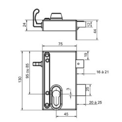 Serrure applique monopoint verticale à tirage profil européen ajustable ND10 9870 - METALUX – Image 2